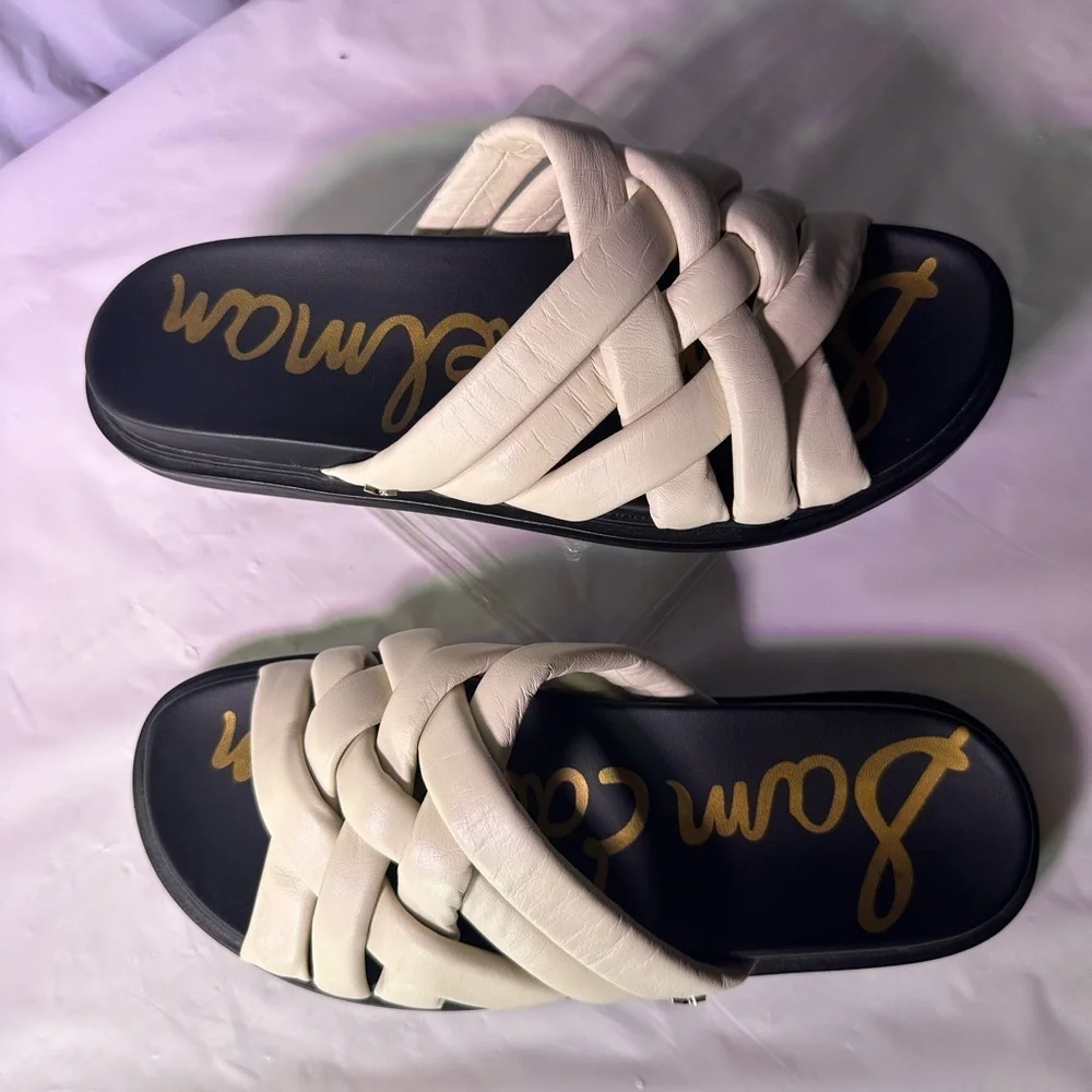 Sam Edelman Cream Woven Slide Sandals